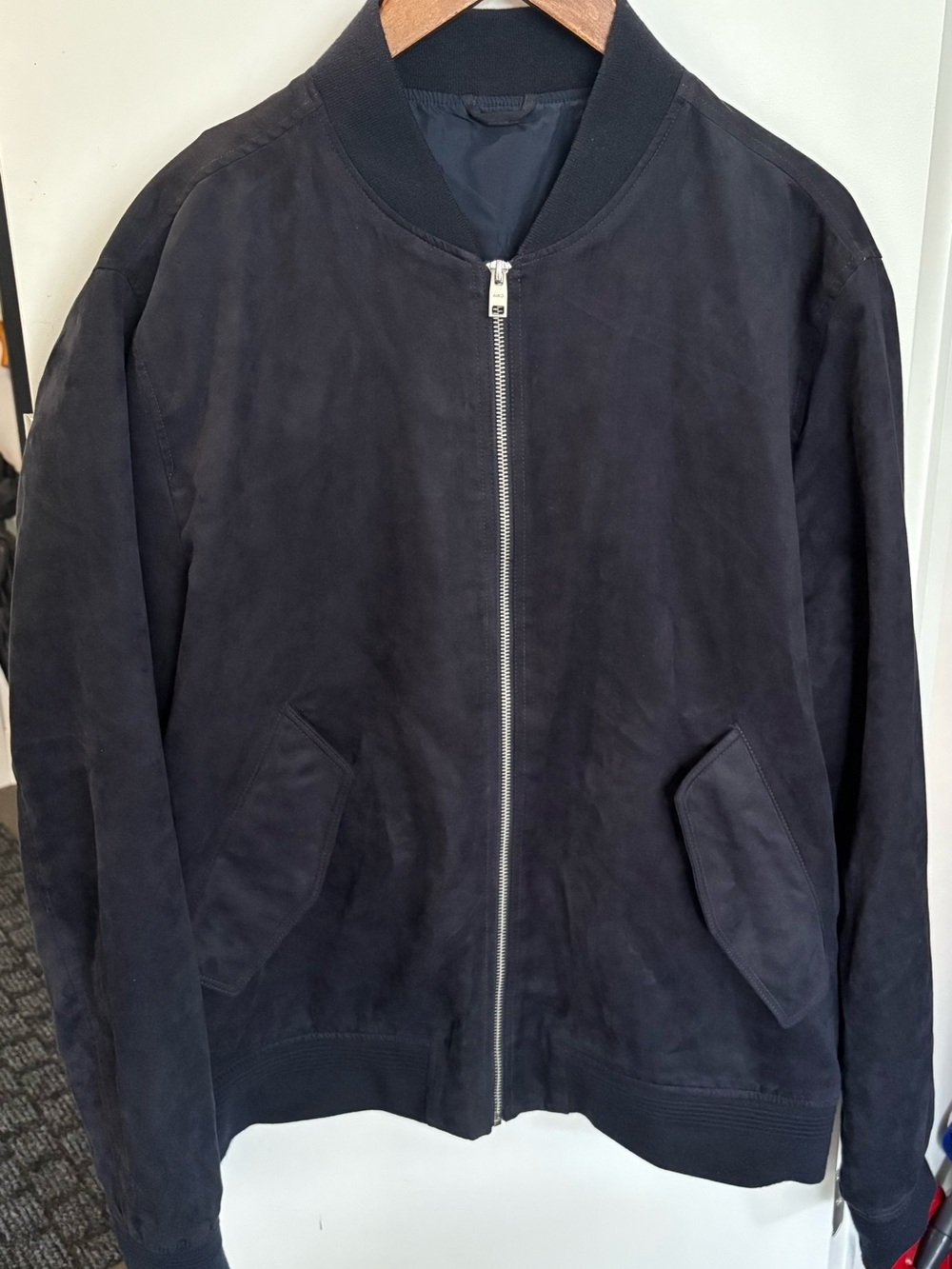 MNG Classic Zip Suede Bomber Jacket - Navy
